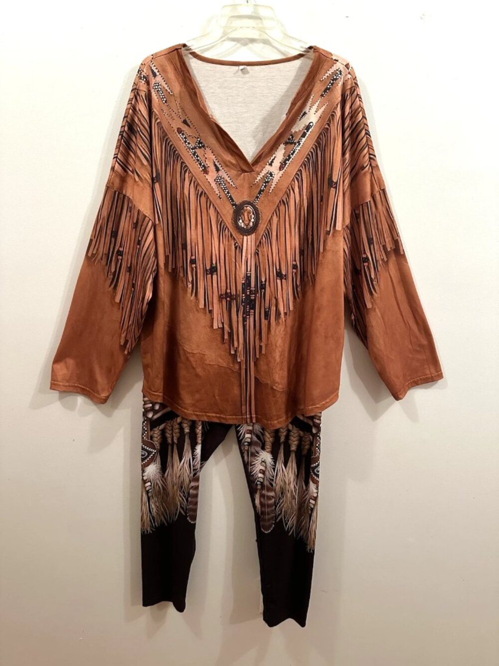 Halloween Indian 3D Suede Flat Graphic Print Faux Fringe Two Piece Size 5X